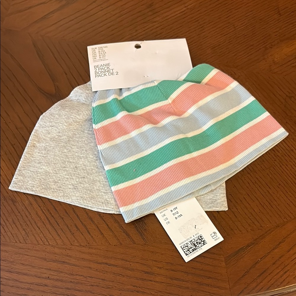 H&M Kids Striped and Gray Beanie Set